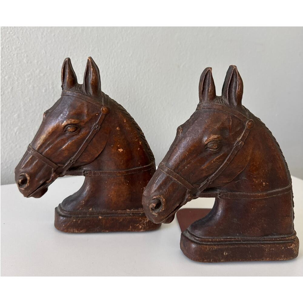 Vintage Syroco Wood Bookends Leather Look Textured Mid Century Decor